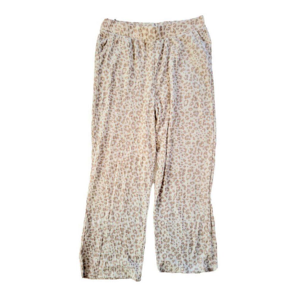 Womens XL Love fire leopard print crop top wide leg comfy winter sleepwear set - Picture 6 of 9